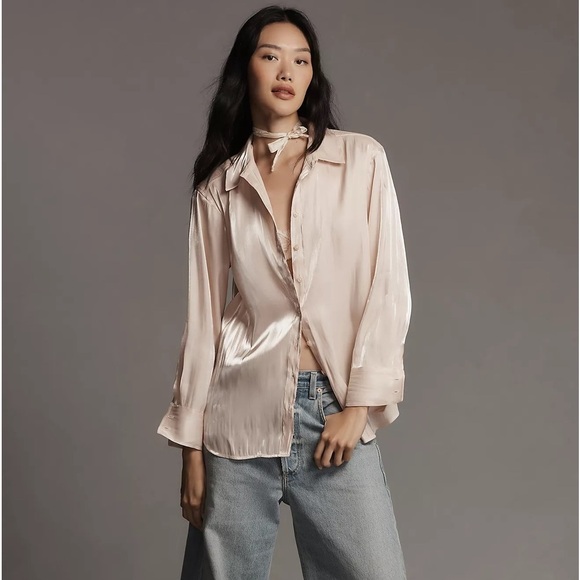 NWT By Anthropologie Silky Iridescent Buttondown Shirt - Picture 1 of 11